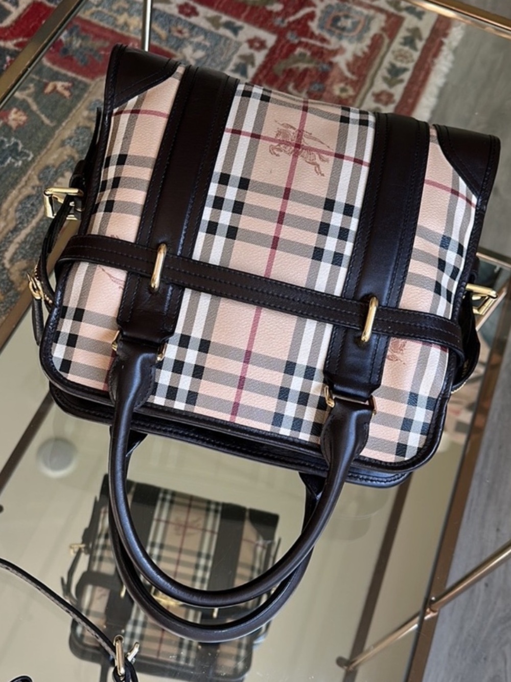 Classic Plaid Satchel Handbag with Black Trim - Picture 7 of 11